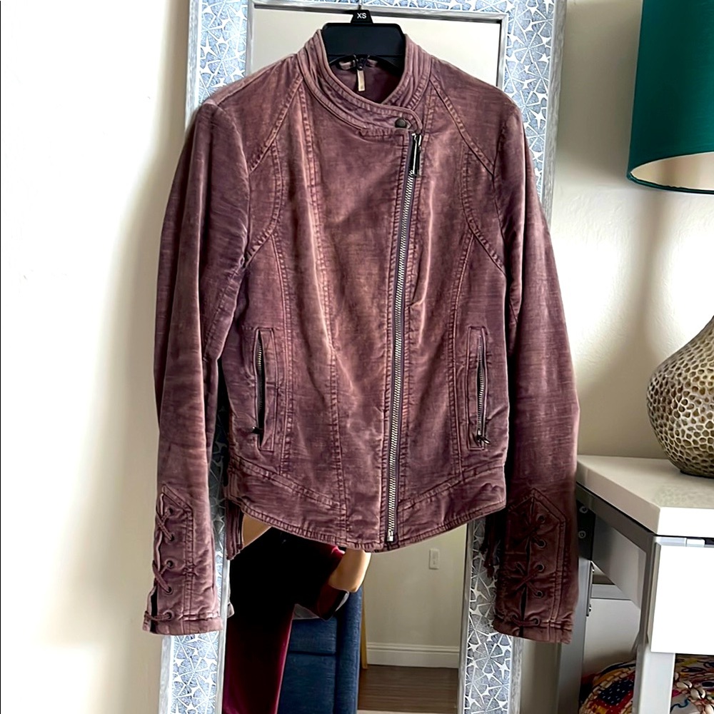 Free People Pink Leather Jacket Cropped Style